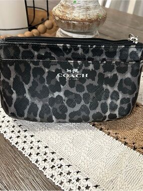 Coach Grey & Black Leopard Print Zip Pouch
